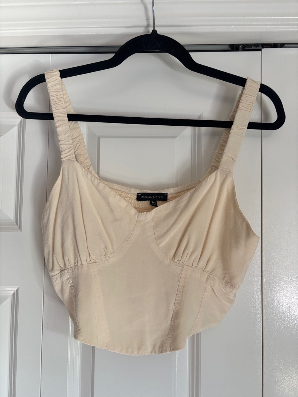 Kendall & Kylie Cream Ruched Strap Crop Top